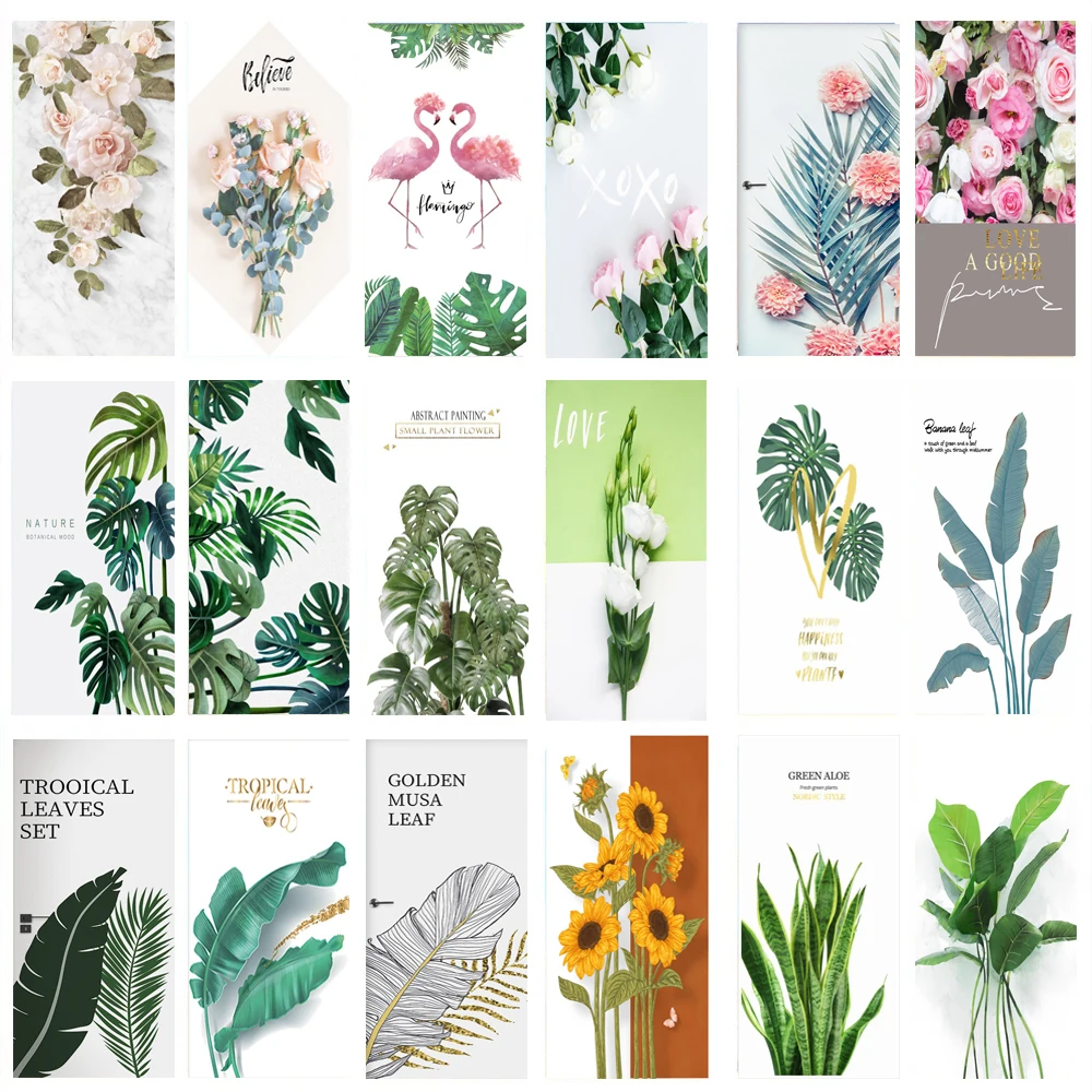 Home Office Wallpaper - Adesivo de porta 3d folha plantas