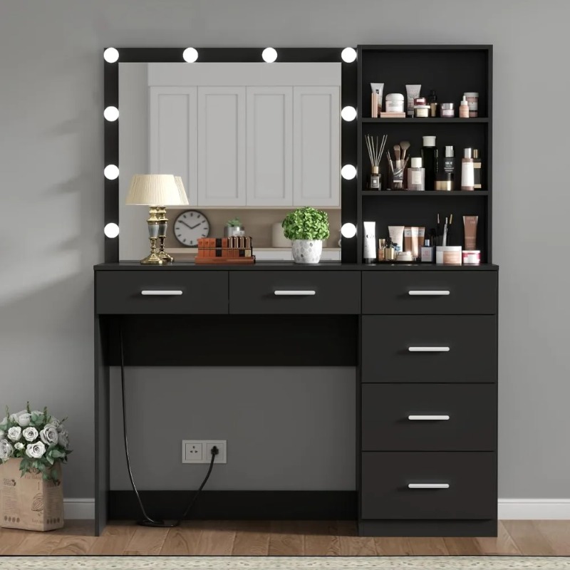 Power Strip Desk - Mesa de Maquiagem Preta de 39