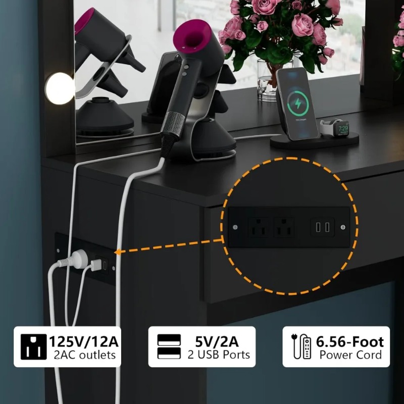 Mesa de Maquiagem Preta de 39  - Power Strip Desk avaliação e preço